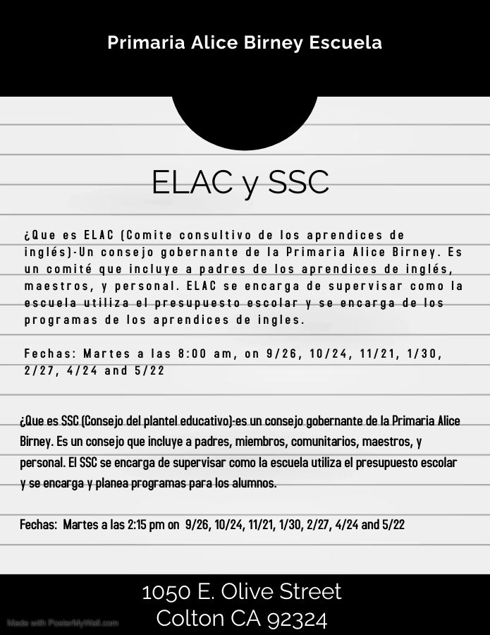  Fechas de ELAC y SSC 2024-2025